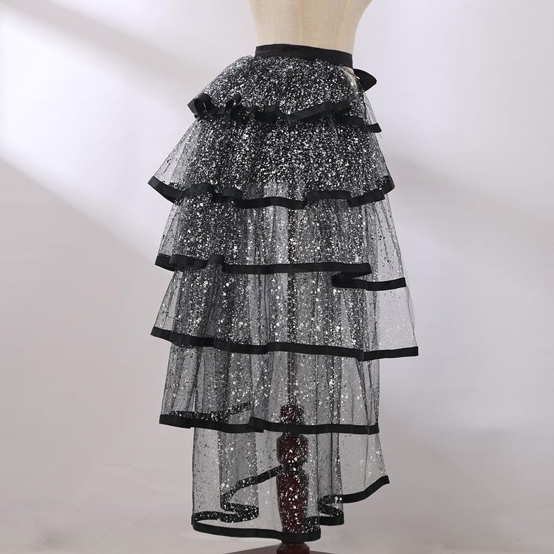 GRACEART Steampunk Sparkle Sequin Tulle Tutu Bustle Skirts 6 Layer Overskirt Tie-on Belt - Image 2